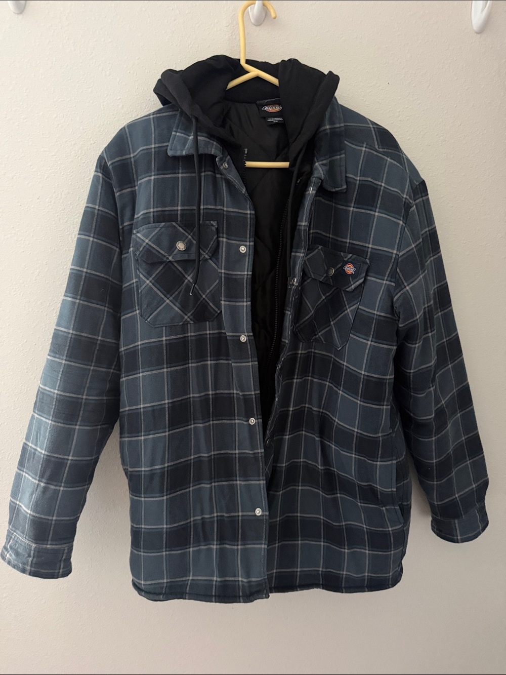 Dickies Navy Plaid Hoodie-Lined Work Shirt Jacket